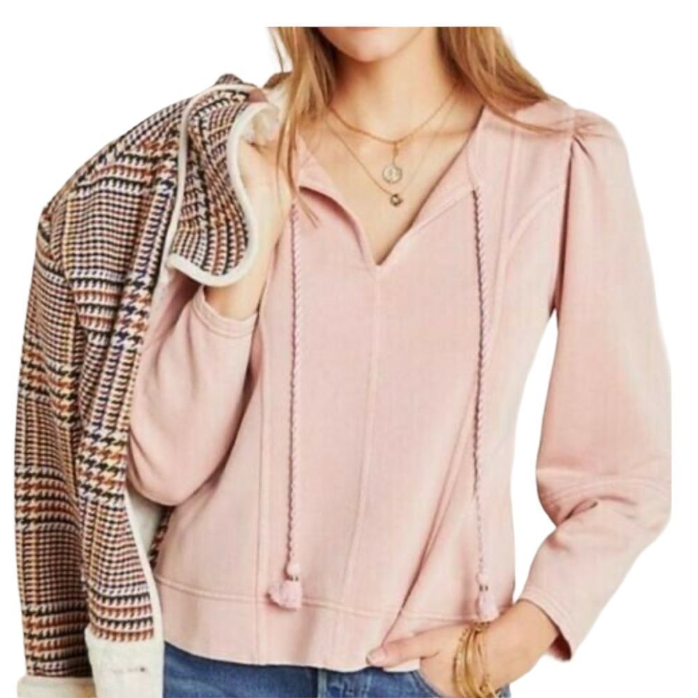 Maeve by Anthropologie Jeanne Puff-Sleeved Washed French Terry Pullover